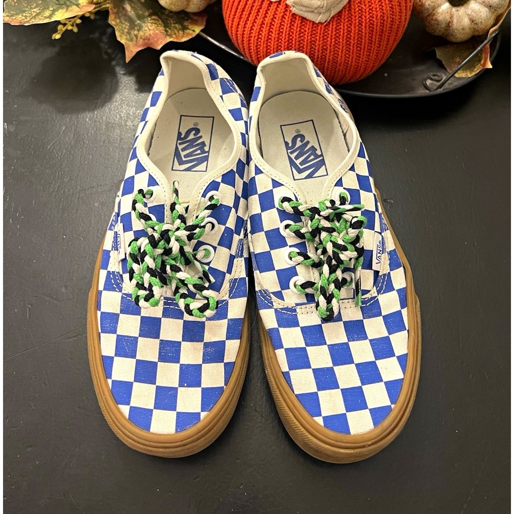 VANS Off the Wall Blue White Checker Canvas Low Top Sneakers Women 7.5 Men 6
